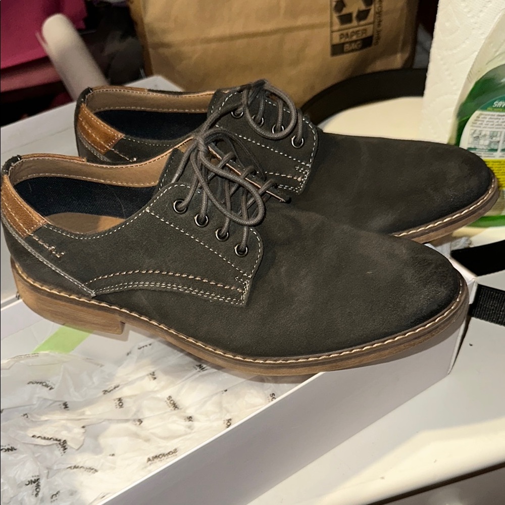 Men’s Classic Lace-Up Oxfords Brown/Gray Suede Dress Casual